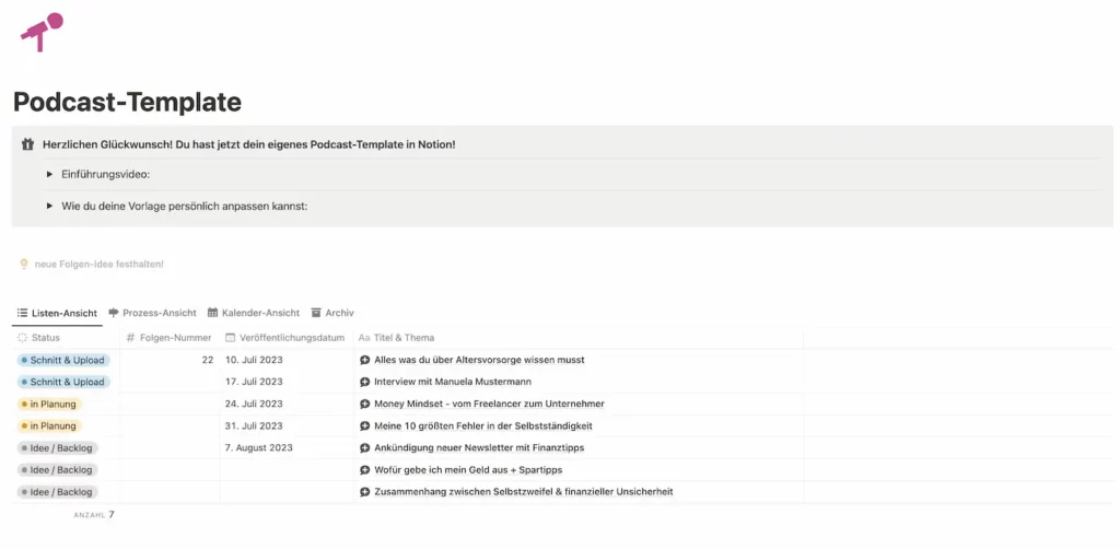 Notion Podcast-Template
