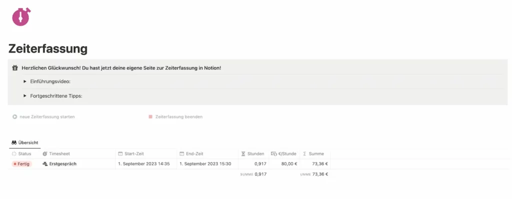 Notion Zeiterfassungs-Template